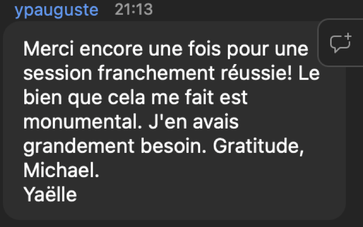 Message reçu après une séance de breathwork