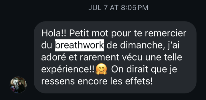 Message reçu après une séance de breathwork