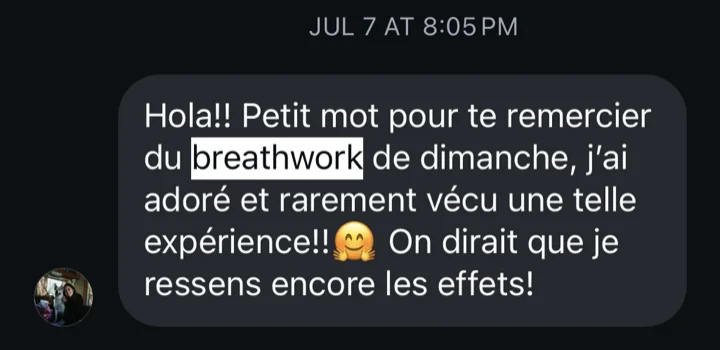 Message reçu après une séance de breathwork